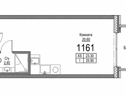 Студия, 25,9&nbsp;м²