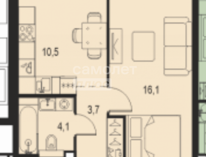 1-к. квартира, 34,4&nbsp;м²