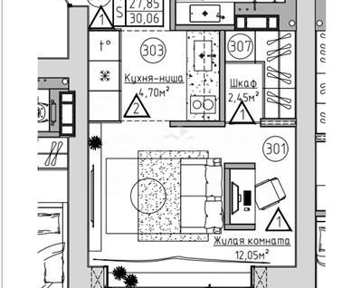 Студия, 30,1&nbsp;м²