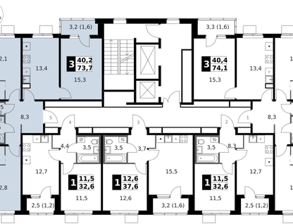 3-к. квартира, 74 м²