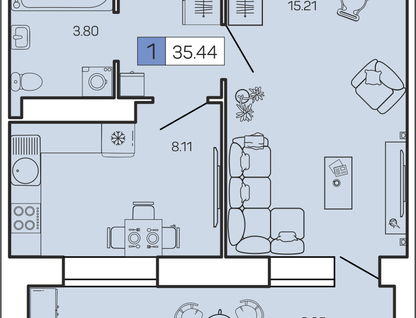 1-к. квартира, 35,4&nbsp;м²