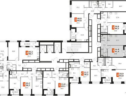 1-к. квартира, 45&nbsp;м²