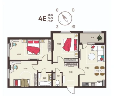 4-к. квартира, 79,8&nbsp;м²