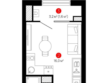 Студия, 20,6&nbsp;м²