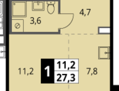 Студия, 27,3&nbsp;м²