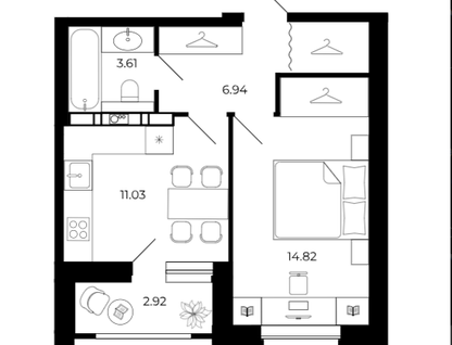 Студия, 24,8&nbsp;м²