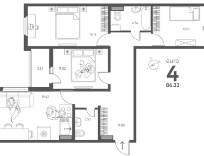 4-к. квартира, 86,3 м²