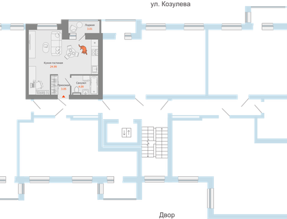 1-к. квартира, 34&nbsp;м²