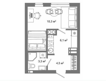 Студия, 29,2&nbsp;м²