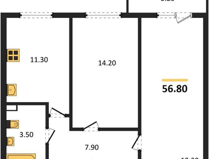 2-к. квартира, 56,8&nbsp;м²