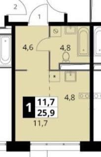 Студия, 25,9&nbsp;м²