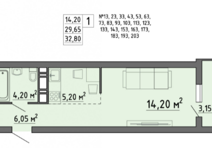 Студия, 32,8 м²