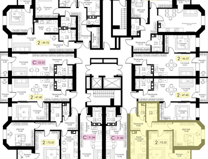 2-к. квартира, 73&nbsp;м²