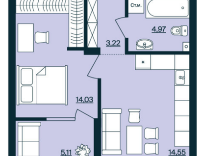 1-к. квартира, 41,9&nbsp;м²
