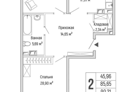 2-к. квартира, 90,2&nbsp;м²