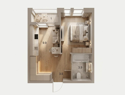 1-к. квартира, 33&nbsp;м²