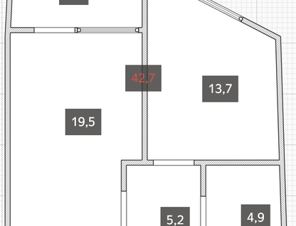 1-к. квартира, 42,7&nbsp;м²