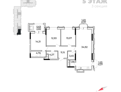 3-к. квартира, 108&nbsp;м²