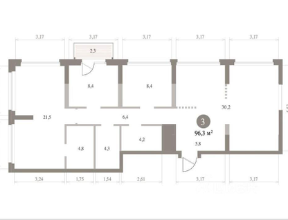 3-к. квартира, 96,3 м²