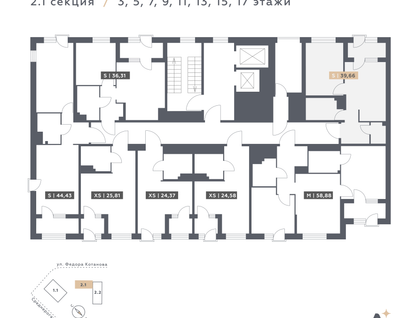 Студия, 39 м²