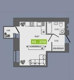 Студия, 27,1&nbsp;м²