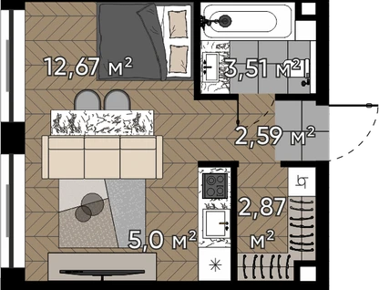 Студия, 26&nbsp;м²