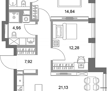2-к. квартира, 64&nbsp;м²
