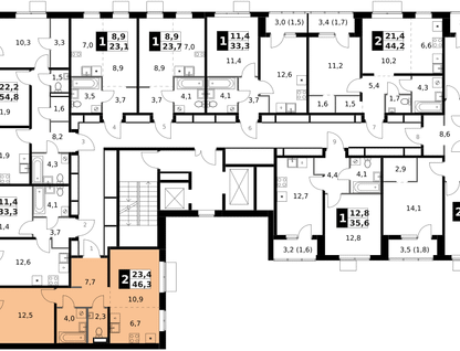 2-к. квартира, 46&nbsp;м²