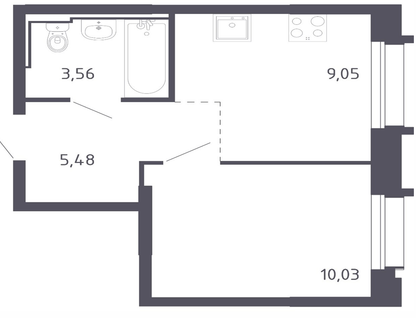 Студия, 28,1&nbsp;м²
