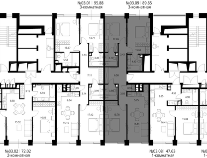 3-к. квартира, 89 м²