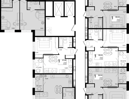 1-к. квартира, 39 м²