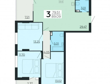 3-к. квартира, 87,5&nbsp;м²