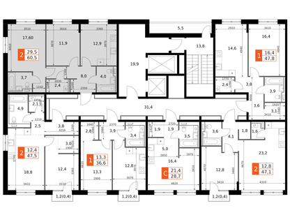 2-к. квартира, 60&nbsp;м²
