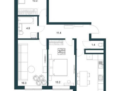 3-к. квартира, 78,9&nbsp;м²