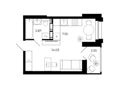 Студия, 28,1&nbsp;м²