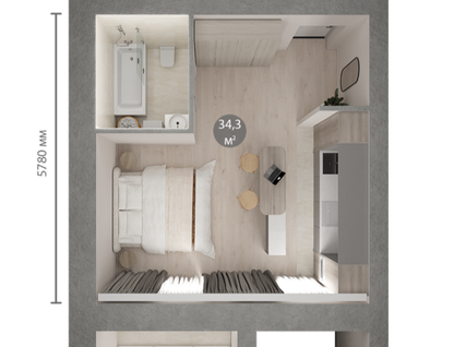 1-к. квартира, 34,3&nbsp;м²