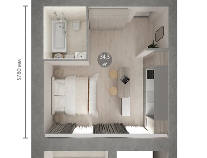 1-к. квартира, 34,3&nbsp;м²