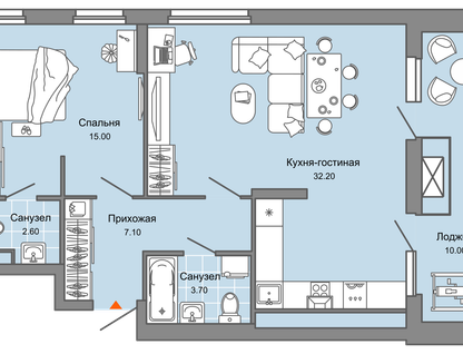 2-к. квартира, 66&nbsp;м²
