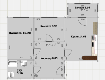2-к. квартира, 53,9&nbsp;м²