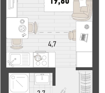 Студия, 19,6&nbsp;м²