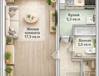 1-к. квартира, 30&nbsp;м²