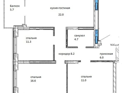 3-к. квартира, 85,4 м²