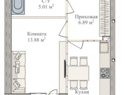 1-к. квартира, 37&nbsp;м²