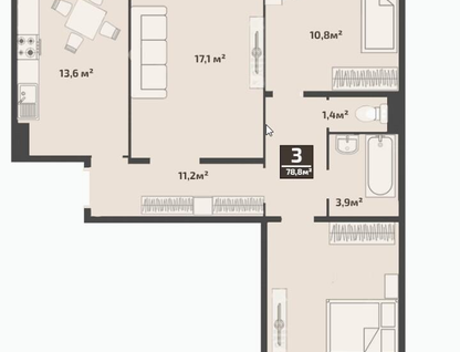 3-к. квартира, 76,8 м²