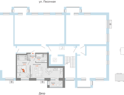 2-к. квартира, 42 м²