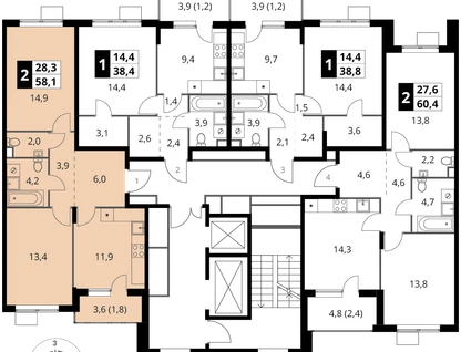 2-к. квартира, 58&nbsp;м²