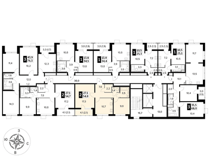 2-к. квартира, 54&nbsp;м²