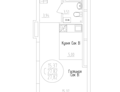 Студия, 27,8 м²