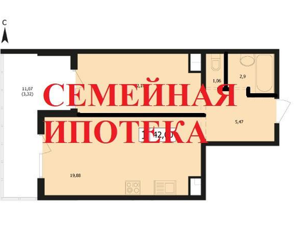 1-к. квартира, 42&nbsp;м²