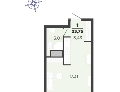 Студия, 23,4&nbsp;м²